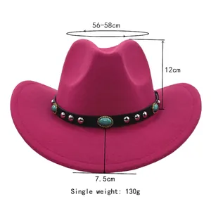 Hot pink felt cowboy hat with turquoise beads and black studded band, size 56-58cm