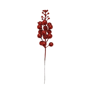 Glittery red berry stems for Christmas tree decoration and DIY holiday floral arrangements