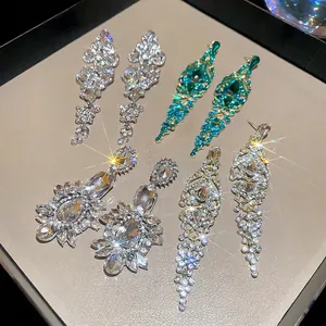 Elegant long crystal tassel earrings with sparkling rhinestones for formal evening events