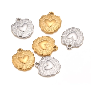 Embossed heart charms in gold and silver finish for DIY jewelry necklaces and bracelets