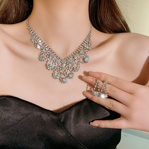 Water Drop Rhinestone Necklace And Earrings Jewelry Luxury Bridal Wedding Evening Party Elegant Alloy Accessory For Women