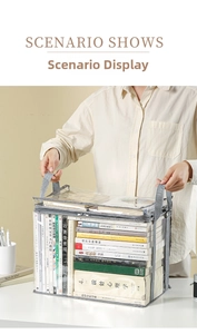 Close-up of transparent waterproof book storage bag with reinforced grey handles and zippers