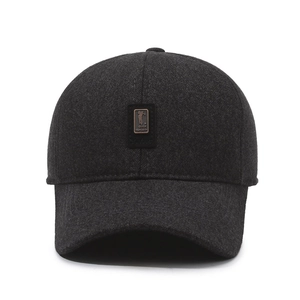 Dark gray men's winter golf baseball cap with thick wool blend fabric and ear protection
