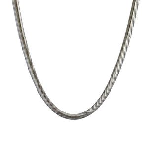 Polished silver titanium steel flat snake chain necklace for women in minimalist style