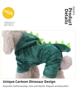 Close-up detail of green plush dinosaur pet costume with soft fabric and jagged spine ridges