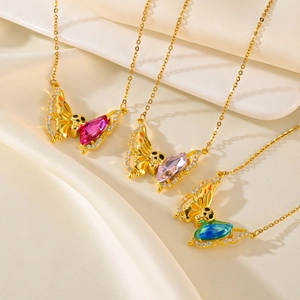 Butterfly Pendant Necklace Titanium Steel Zircon Rhinestone Inlaid Fashion Elegant Jewelry Clavicle Chain For Women