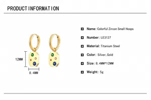 Detailed size parameters of 18K gold-plated titanium earrings with colored zircon gems
