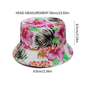 Dimensions du chapeau bob tropical avec imprimé d'hibiscus et feuilles de palmier