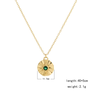 Retro emerald sunburst pendant necklace in gold-plated silver, 40+5cm length