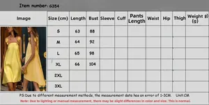 Size chart for satin slip dress showing measurements in CM for sizes S to XL