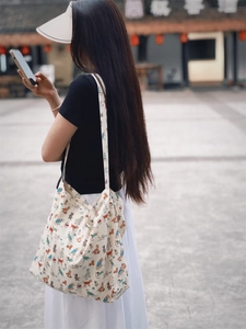 Artistic Canvas Crossbody Bag Colorful Cartoon Dog Print Large Capacity Minimalist Shoulder Tote For Women