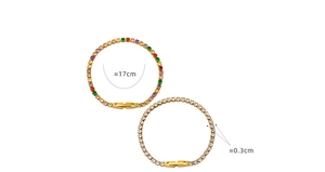 Detail showing 17cm tennis bracelets with colorful and clear cubic zirconia in gold