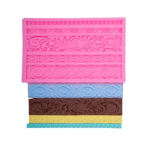 Moule en silicone rose avec motifs de fleurs européennes et bordure perle pour gâteaux