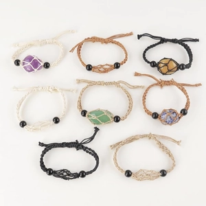 Bracciale A Rete Intrecciato A Mano Pietra Naturale Cristallo Cordino Regolabile Gioielli Boho Etnici Per Uomo Donna