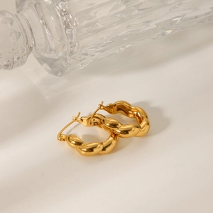 18K gold plated stainless steel twisted hoop earrings with textured spiral design