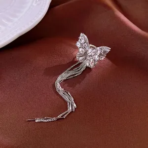 Butterfly Tassel Ear Clips Copper Zircon Non Pierced Long Fringe Earrings Elegant Fashion Jewelry For Women