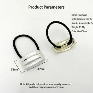 Japanese style metal hair tie set with hollow gold and silver plates on black bands