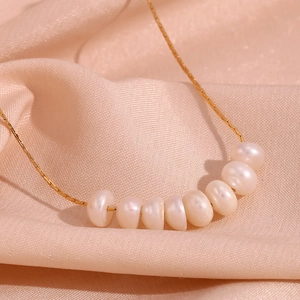 Collar De Perlas De Agua Dulce Mujer Acero Inoxidable 316L Chapado En Oro 18K Elegante Diseño De Nicho Joyería