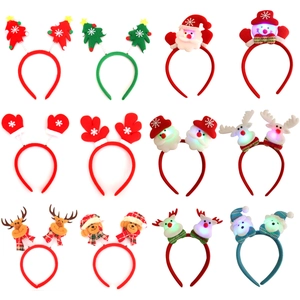 Christmas LED Light Up Headband Reindeer Antlers Santa Claus Snowman Plush Party Favor Costume Accessory For Kids Adults