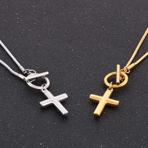 Polished stainless steel cross necklaces with OT toggle clasp and snake chain