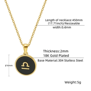 Détail du pendentif Balance plaqué or 18K avec dimensions précises et spécifications matière