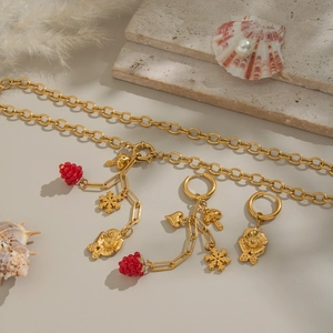 Golden 18K plated stainless steel fruit pendant necklace and earrings jewelry set