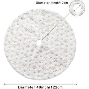 Weiße Plüsch-Weihnachtsbaumdecke mit goldenen Schneeflocken-Pailletten, 122 cm Durchmesser
