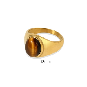 18K gold plated stainless steel ring featuring an oval tiger eye stone with 13mm width