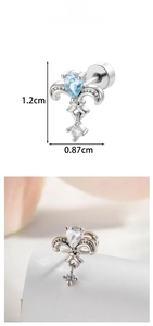 Detailed iris floral earring dimensions showing 1.2cm height and blue zircon drop
