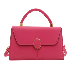 Sac bandoulière rose fuchsia en cuir PU avec poignée supérieure et boucle dorée ovale