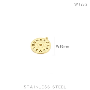Detailed view of 19mm gold zodiac pendant in stainless steel with 3g weight specifications