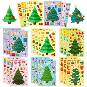 6-pack Christmas tree DIY stickers for kids with multiple character decoration designs