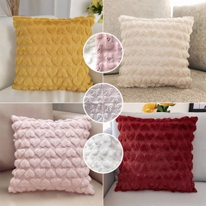 Heart Shaped Cushion Cover Plush Polyester Textured 3D Love Heart Decorative Pillowcase For Sofa Living Room Bedroom