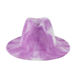 British style purple tie-dye fedora hat with wide flat brim for men and women