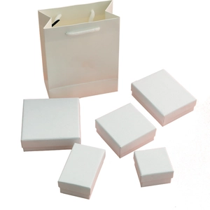 White textured jewelry gift box set with matching paper bag for rings and necklaces