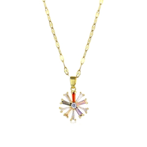 18K gold daisy necklace with colorful zircon sunflower pendant on white background