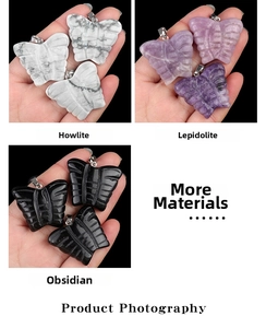 Detailed engraving on 30x35mm natural crystal and agate stone butterfly shaped pendants