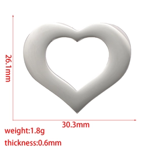 Silver hollow heart pendant made of stainless steel with dimensions 30.3mm by 26.1mm