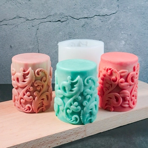 Molde De Silicona Cilíndrico Patrón De Flor De Hielo En Relieve Para Vela Hecha A Mano DIY Jabón De Aromaterapia Estilo Barroco