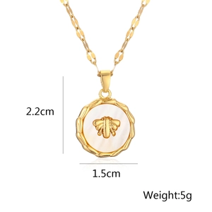 Detail view of gold-plated bee pendant with dimensions 2.2cm x 1.5cm and 5g weight