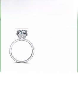 Macro shot of S925 sterling silver ring featuring four-prong cubic zirconia setting