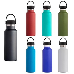 Insulated stainless steel water bottles in seven matte colors with portable carry lids
