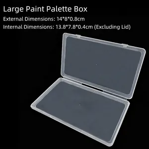 Transparent plastic storage box dimensions detail with 14x8x0.8cm external measurements