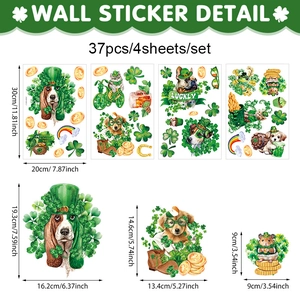 Detailed dimension layout for 37pcs St. Patrick's Day animals and clovers stickers