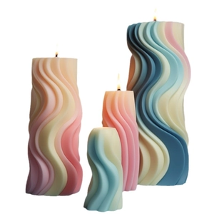 Artistic wave spiral cylinder candles in various macaron gradient colors and sizes