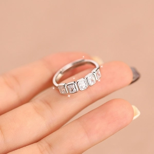 Elegant S925 silver open ring with five rectangular sparkling cubic zirconia stones