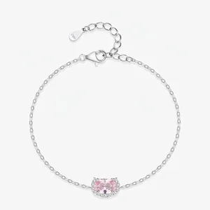 925 Sterling Silber Armband Mit Rosa Ovalem Zirkonia Minimalistische Katzenkopf Form Romantischer Schmuck Geschenk