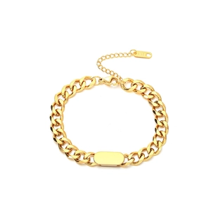 Golden titanium steel chunky curb chain bracelet with K18 stamp and extension chain