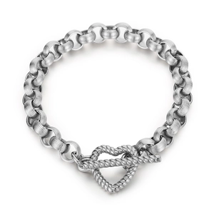 Bracelet en acier titane avec fermoir en cœur et maillons ronds texturés pour hommes