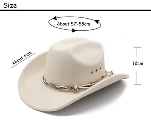 Size chart for ivory cowboy hat with 57-58cm circumference and 8cm brim details